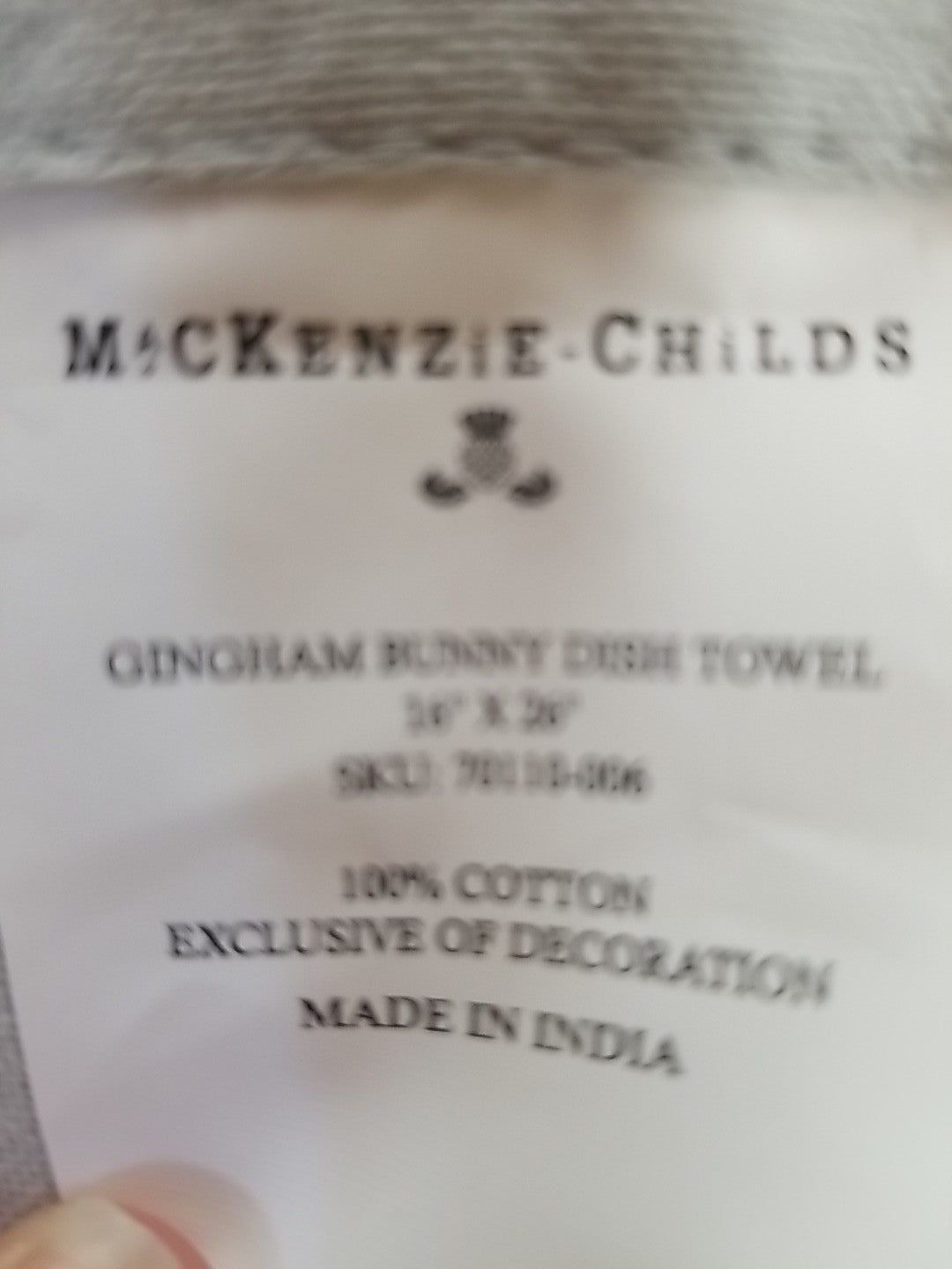 Brand New Mackenzie Childs Gingham Bunny Dish Towel-retired
