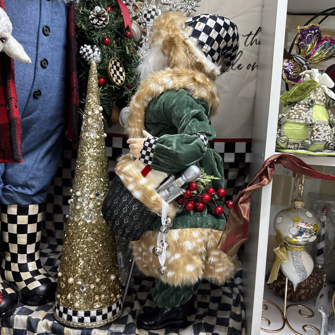 Mackenzie Childs Courtly Check Farmhouse Santa With Staff 20.5" Tall New NIB