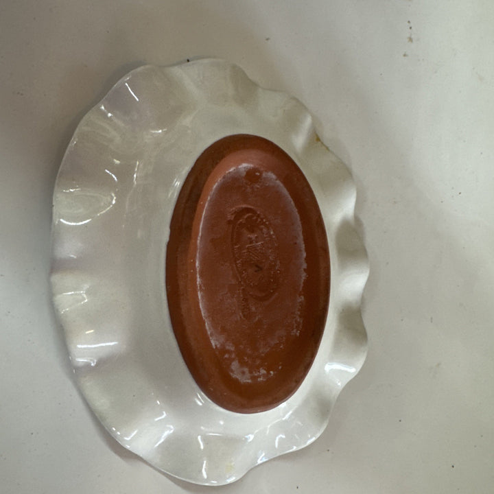 MacKenzie Childs Oval Taylor  Stoke Gabriel Fluted Ceramic Soap Dish 1996  6.25"