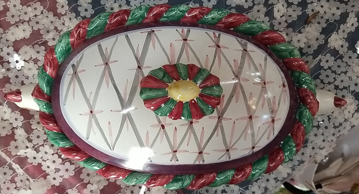 Retired  Mackenzie Childs Chicken Casserole  Dish With Lid - Ceramic- Read