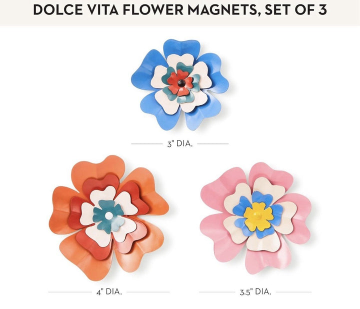MacKenzie Childs DOLCE VITA FLOWER MAGNETS, SET OF 3 New In Bag