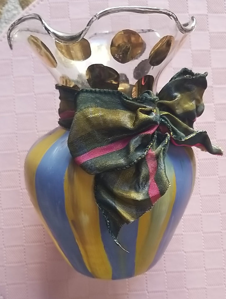 Mackenzie-Childs Heirloom Circus Fluted Glass Flower Vase 5.9"- Retired