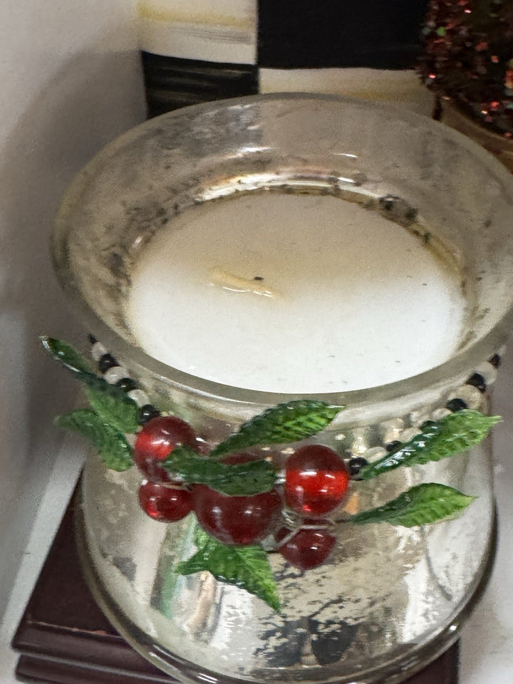 MacKenzie Childs Glass Candle Holder Vase 3.5” Tall Woodland Holiday Scented