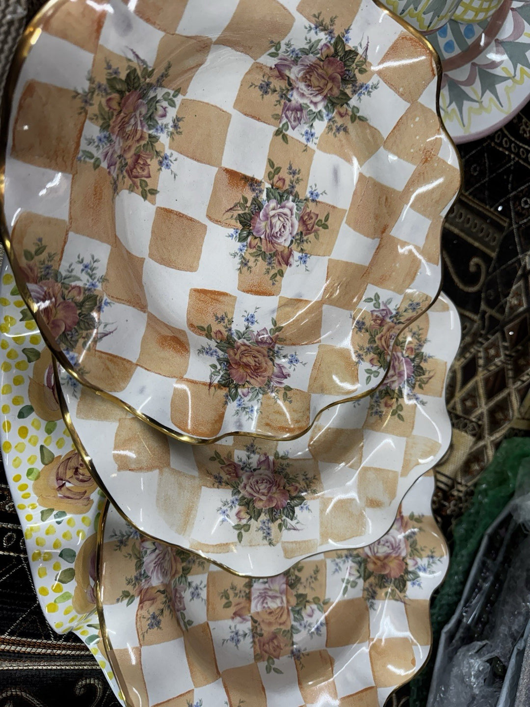 Mackenzie Childs Orange Marmelade Honeymoon  Fluted  bowl 9.5”Ceramic