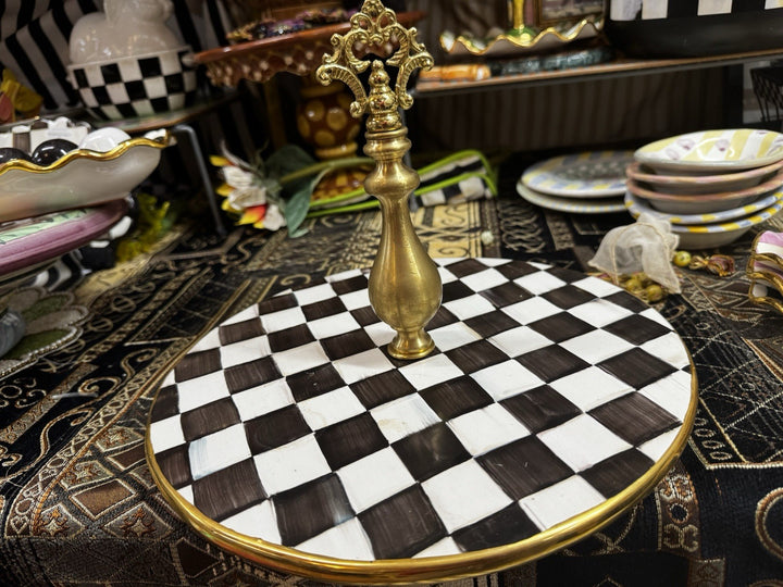 MACKENZIE CHILDS COURTLY CHECK CERAMIC Gold  CHEESE COURSE New-retired