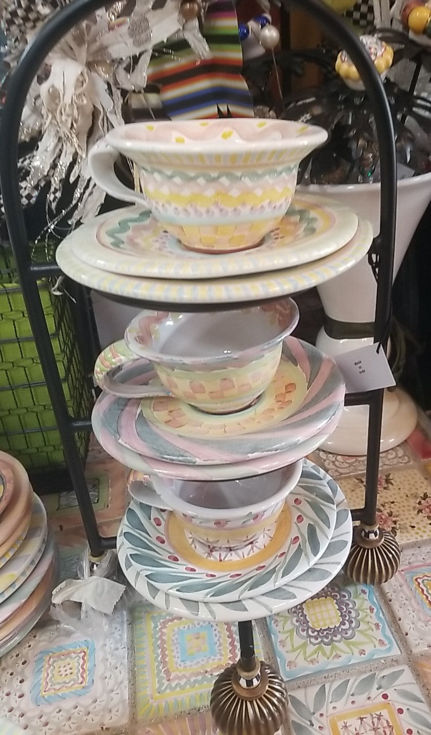 Mackenzie Childs Large 3 Tiered Courtly Check Serving Stand small-new With Box