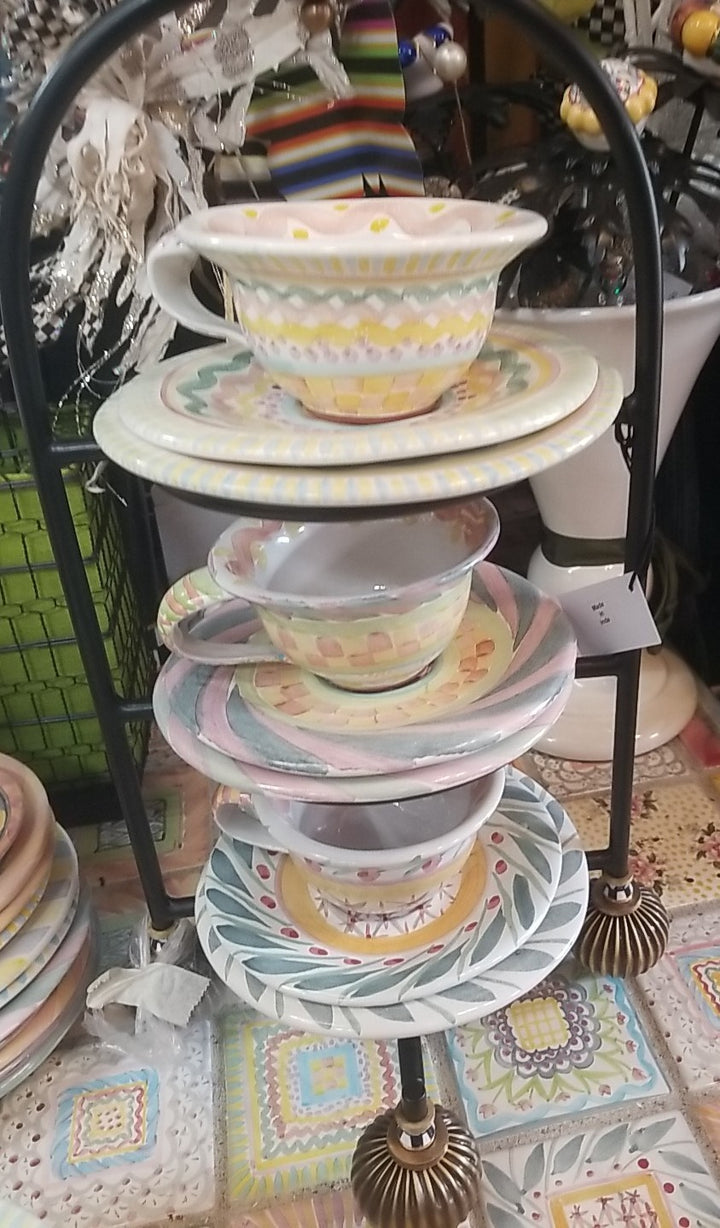 Mackenzie Childs Large 3 Tiered Courtly Check Serving Stand small-new With Box