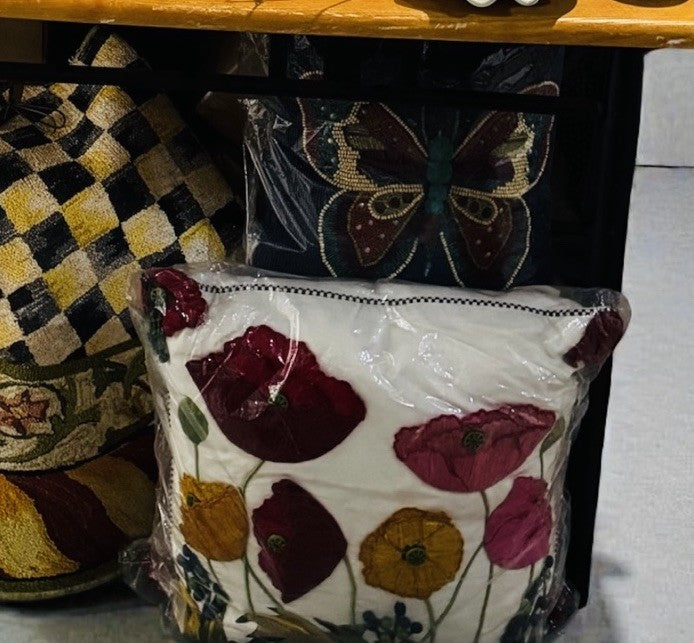 MACKENZIE CHILDs BOEHME Butterfly Glass Beaded PIllow 16 X 16 New In Bag Retired