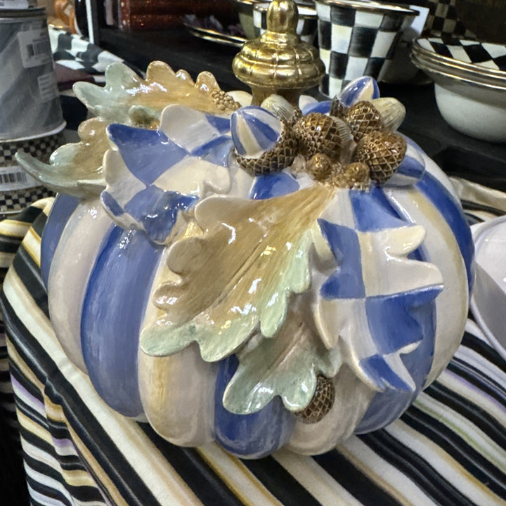 MacKenzie Childs Royal Blue Autumn Small Acorn Pumpkin New