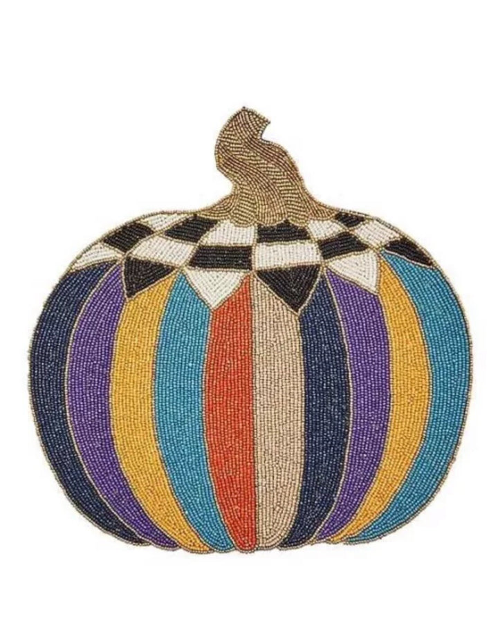 MacKENZIE CHILDS BEADED Multi Stripe Harvest PUMPKIN PLACEMAT 15”x15”