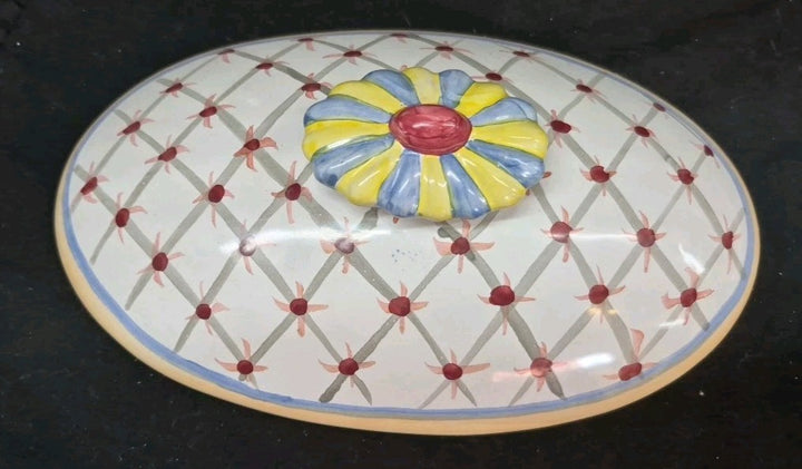 MacKenzie Childs Ceramic Lidded Piccadilly Chicken Casserole Dish- Handmade