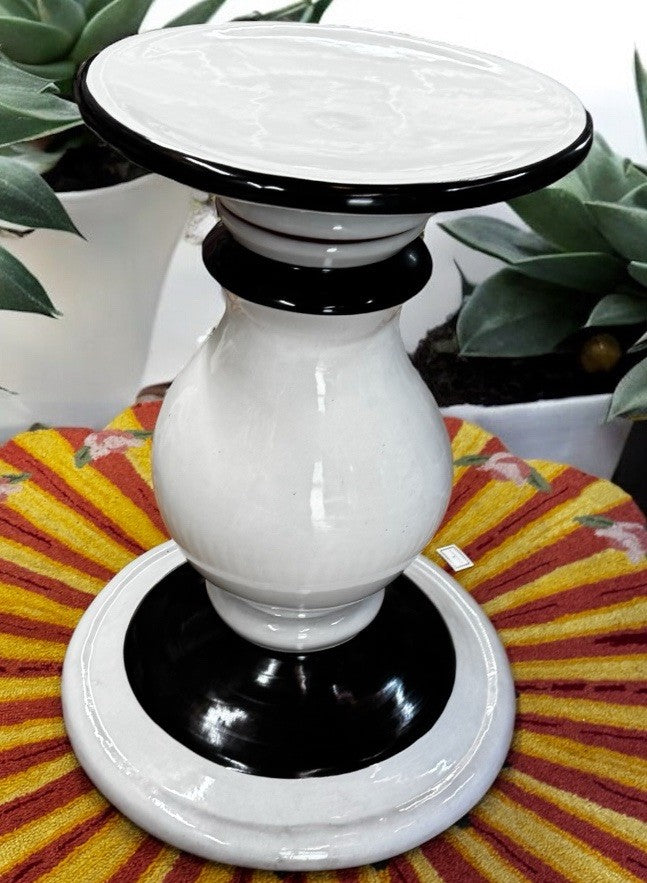mackenzie Childs ceramic  pedestal table Or Stand Black And White
