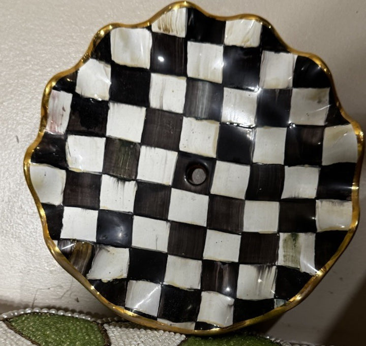 Mackenzie Childs Courtly Check Ceramic 7” Plate Fluted With Hole