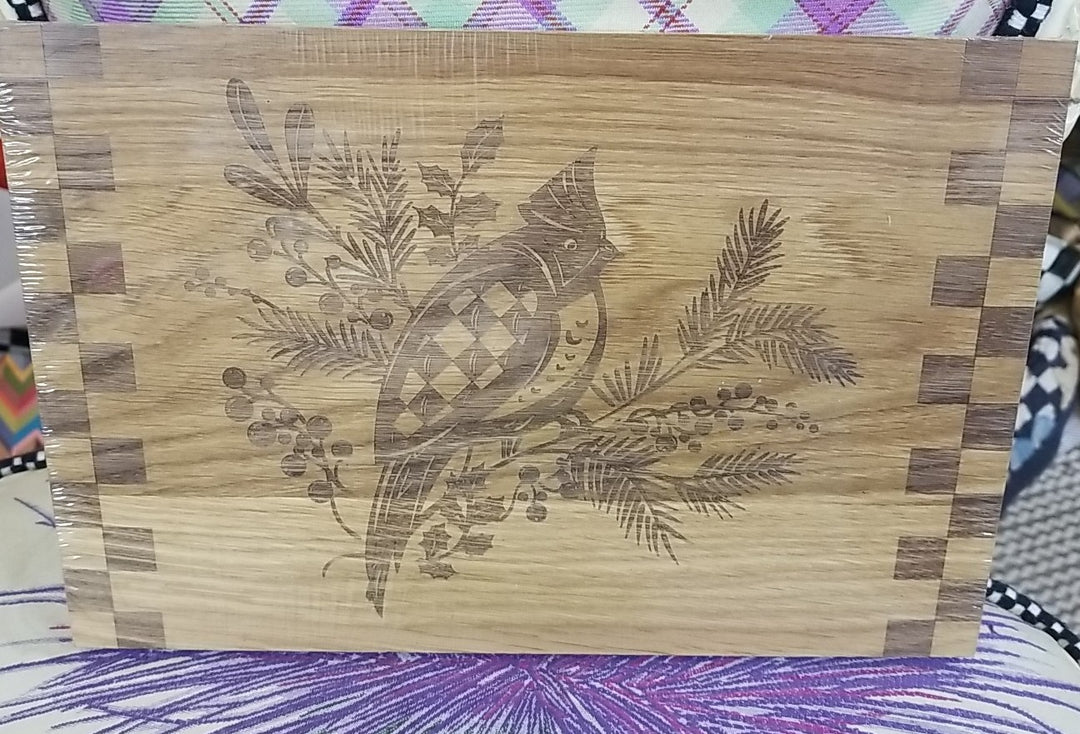 Mackenzie Childs Oak Laser Etched Wood Serving Tray Cardinal 12" x 8" x 0.75" P2