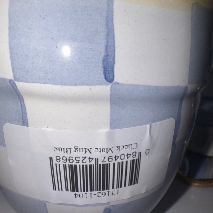 Mackenzie Childs Check Mate  Mug Blue Sky Check Hand Painted Majolica NWT