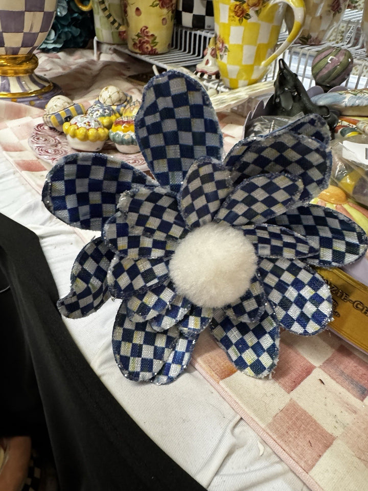 MacKENZIE CHILDS Royal Check With Pom Pom Flower Stem New With Tags- Retired