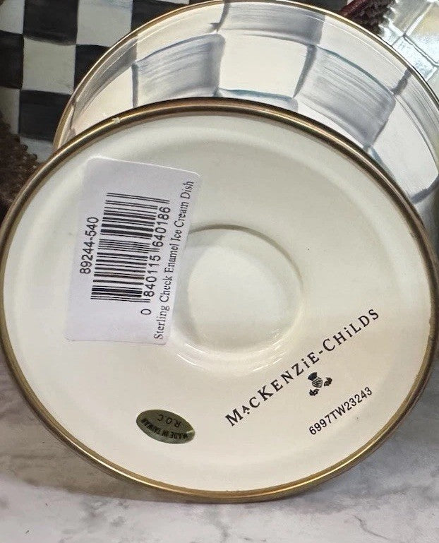 MacKenzie Childs Sterling Check Enamel Ice Cream Dish New One