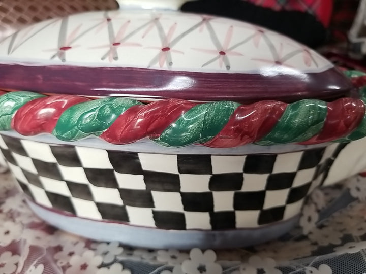Retired  Mackenzie Childs Chicken Casserole  Dish With Lid - Ceramic- Read