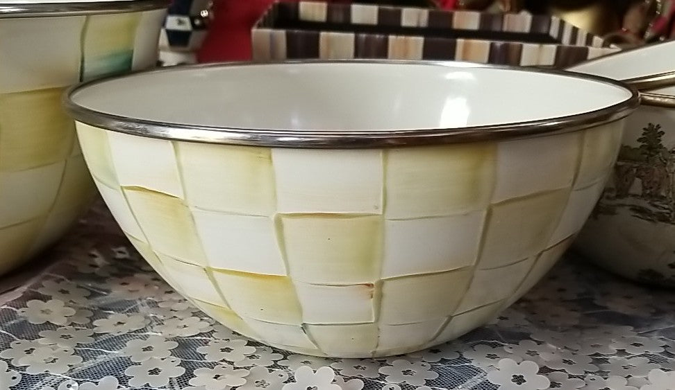 Mackenzie Childs Parchment  Enamel Small 7.5” X3.5” Everyday  Bowl Retired