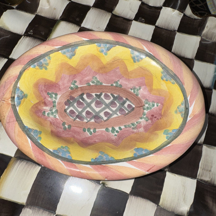 MacKenzie Childs Taylor Kukenhoff  Small Oval  Soap Dish 6.25" Ceramic-1997