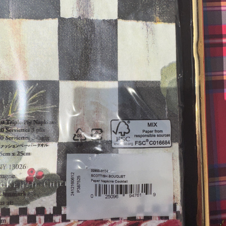 Mackenzie Childs Scottish Bouquet Holiday Cocktail Napkins 1 Pack 20 pack, NEW
