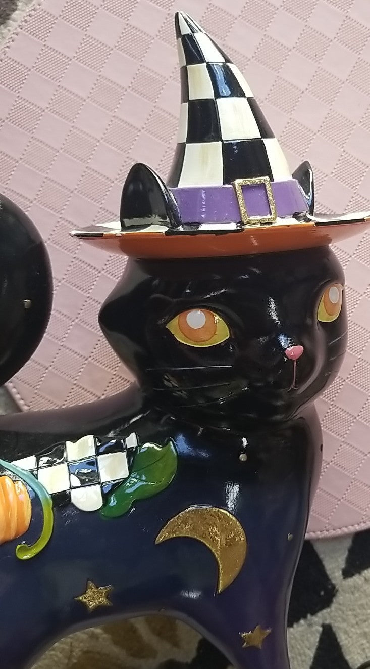 Mackenzie Childs  FORTUNE TELLER BLACK CAT 13" Courtly Check Figure- Retired