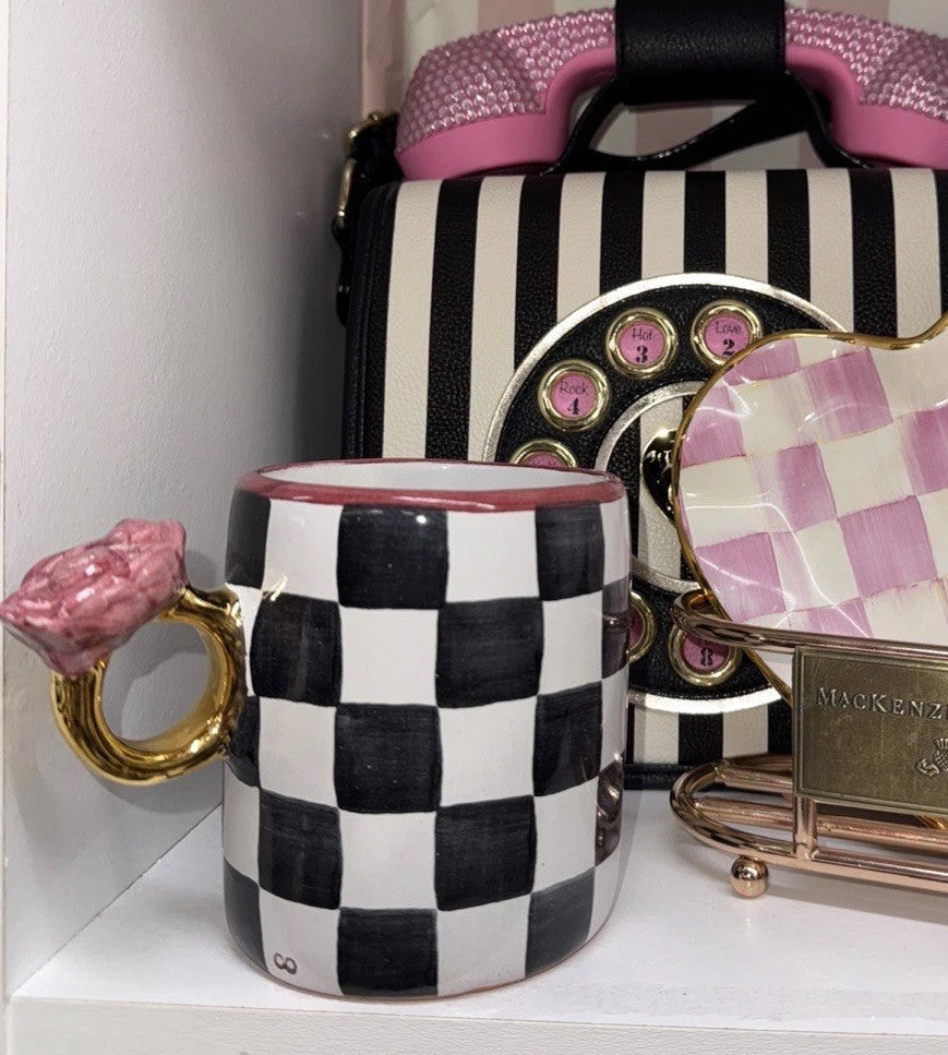 Mackenzie Childs Collectors Series Mug Addition Rose Ring Courtly Check July
