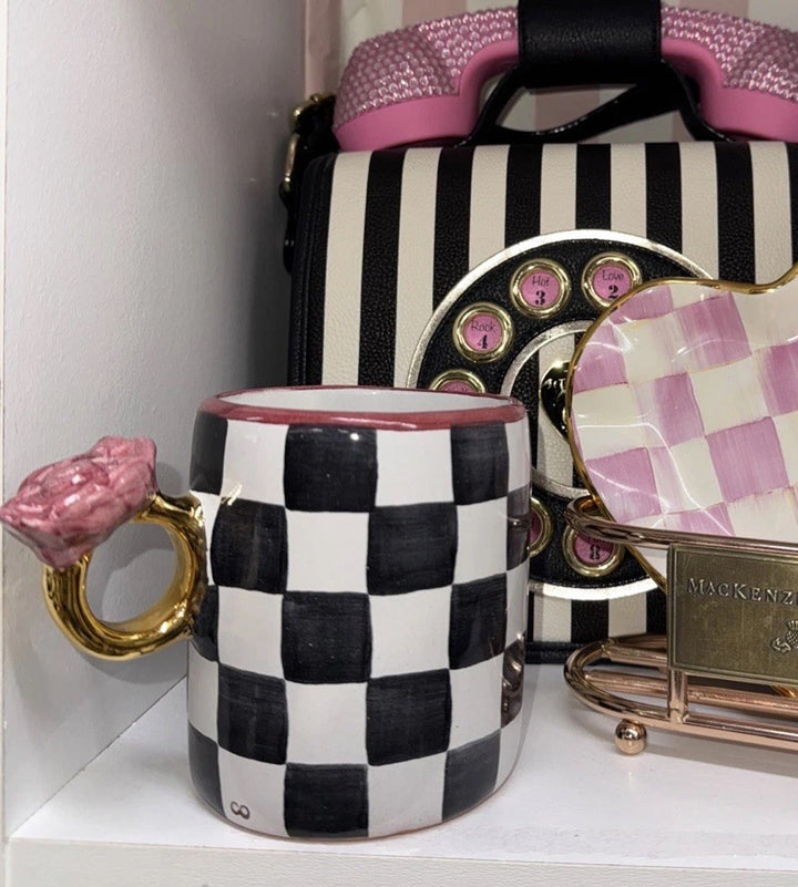 Mackenzie Childs Collectors Series Mug Addition Rose Ring Courtly Check July