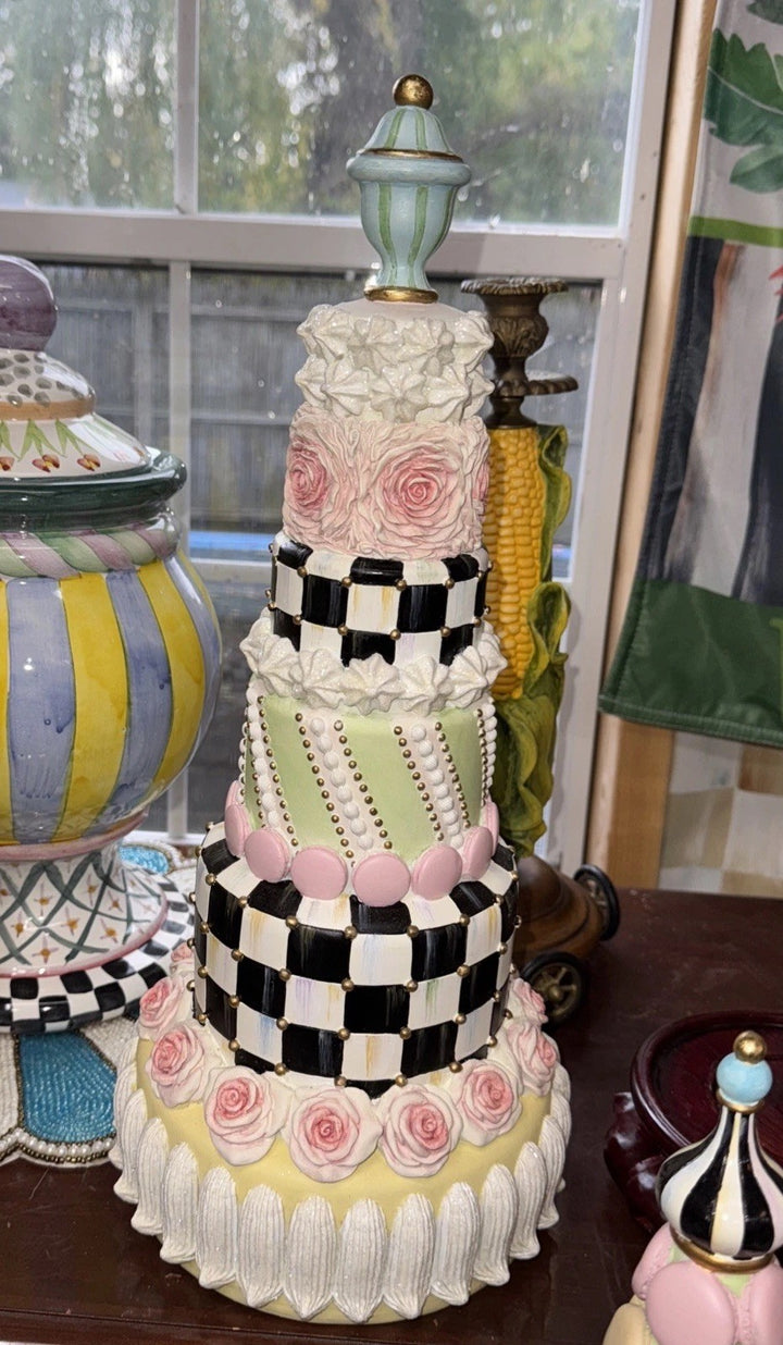 Mackenzie Childs 16.5" Tall Rosy Tiered Rose Garden Cake Courtly Check Retired