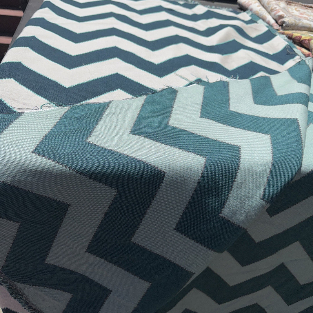 MacKenzie Childs Fabric By The Yard New -teal Courtyard Chevron- Outdoor