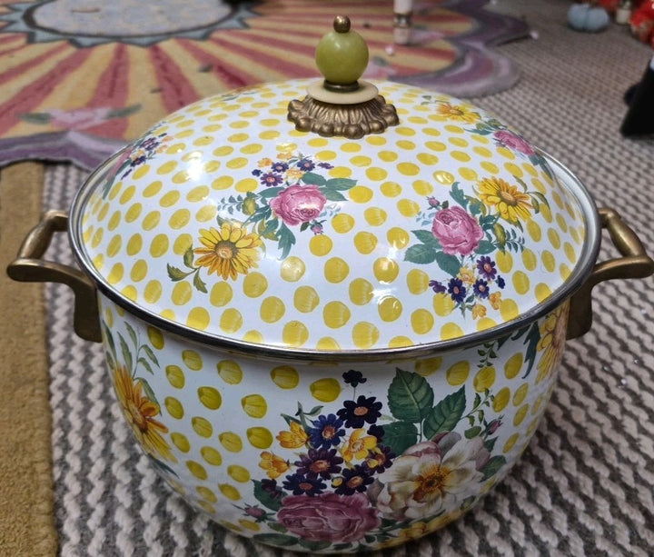 MacKenzie Childs Buttercup Pattern 8 Quart Large Stock Pot Vintage