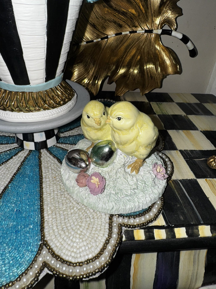 MacKenzie Childs Retired Sweet Shop Pink Chicks Easter Basket- 12” Tall- New
