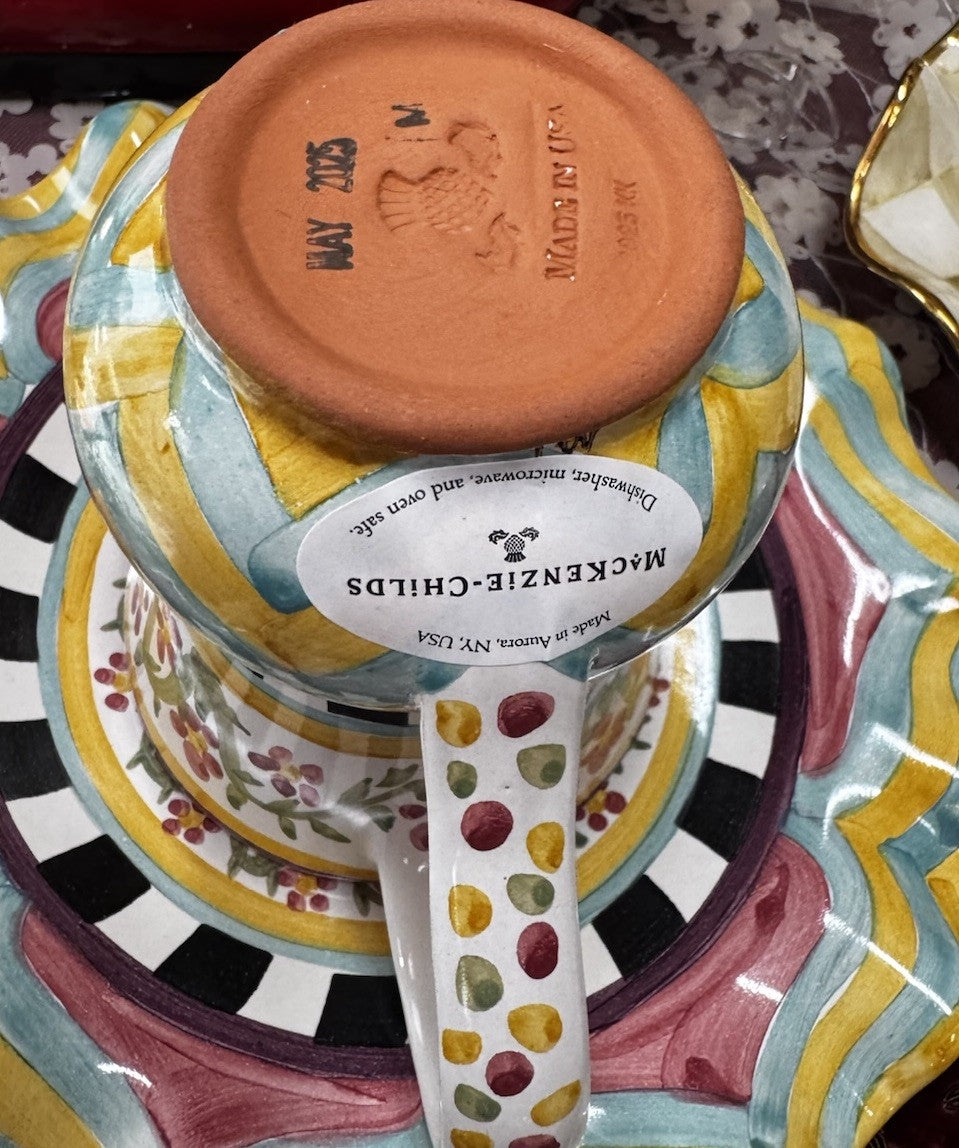 NEW Mackenzie Childs Hitchcock Field TAYLOR MUG Hand-Painted Majolica