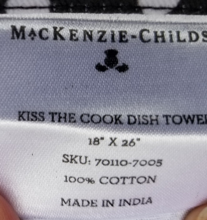 Brand New Mackenzie Childs KISS THE COOK  Dish Towel 18x 26- Retired Pattern