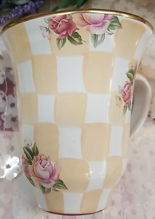 MacKenzie-Childs Honeymoon Orange Marmalade MUG (Orange Check/Pink Roses)  1995