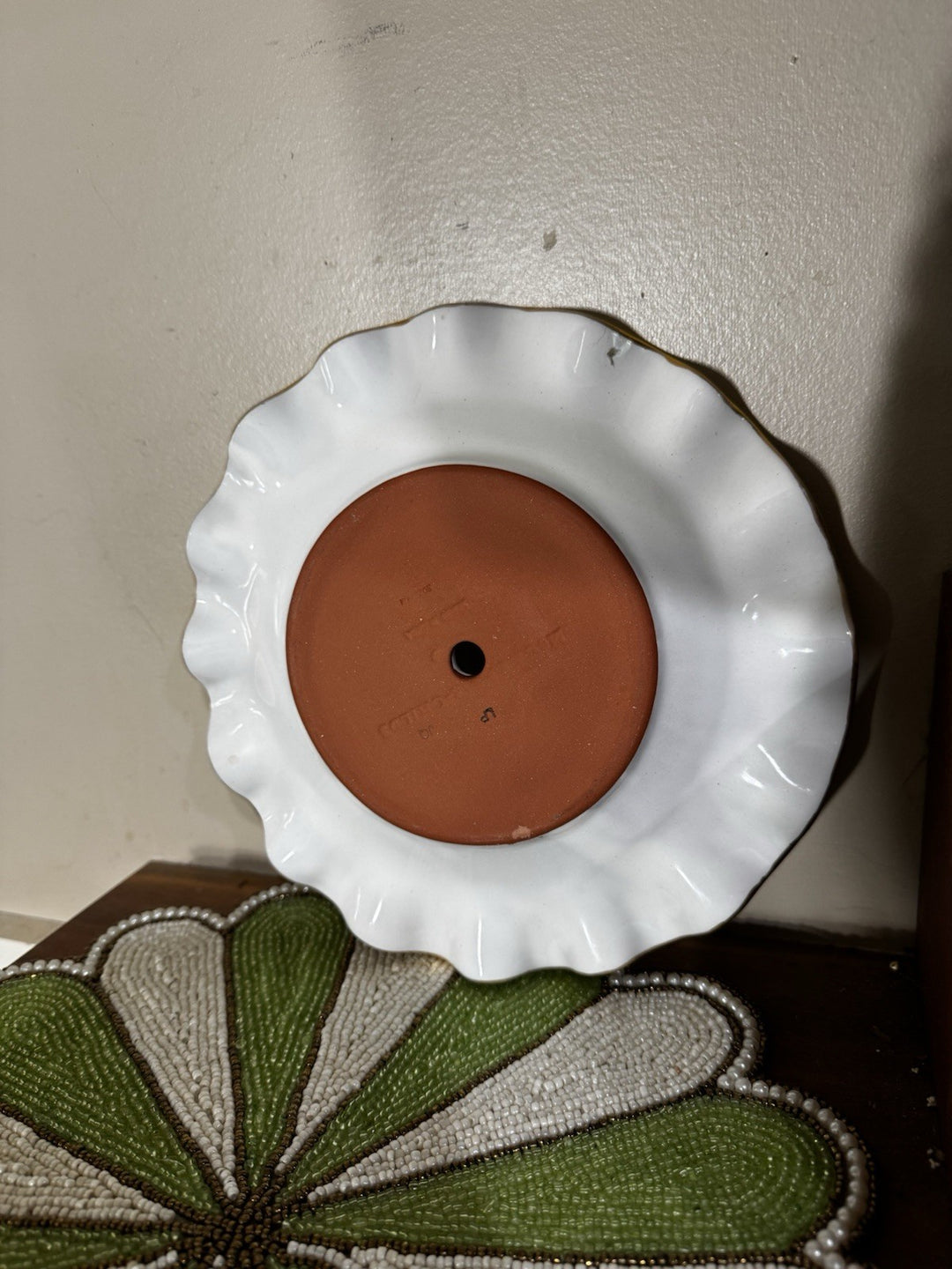 Mackenzie Childs Parchment Check Ceramic 9” Plate Fluted With Hole