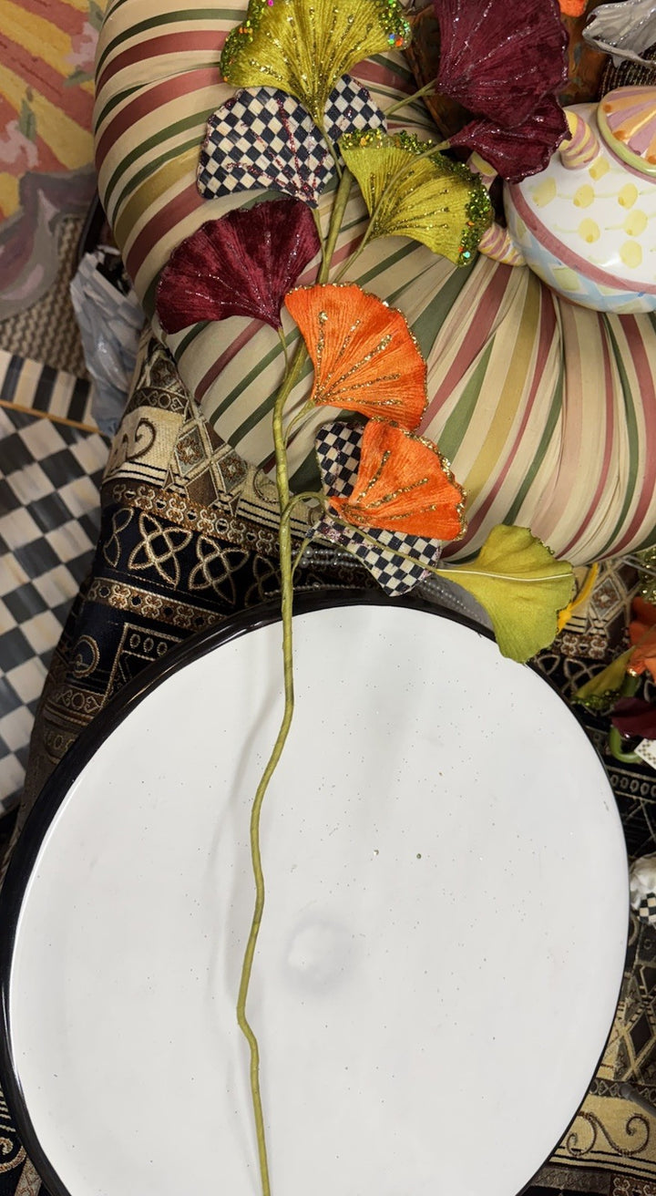 RETIRED Mackenzie Childs PARADISE LEAF STEM w/ Courtly Check Floral