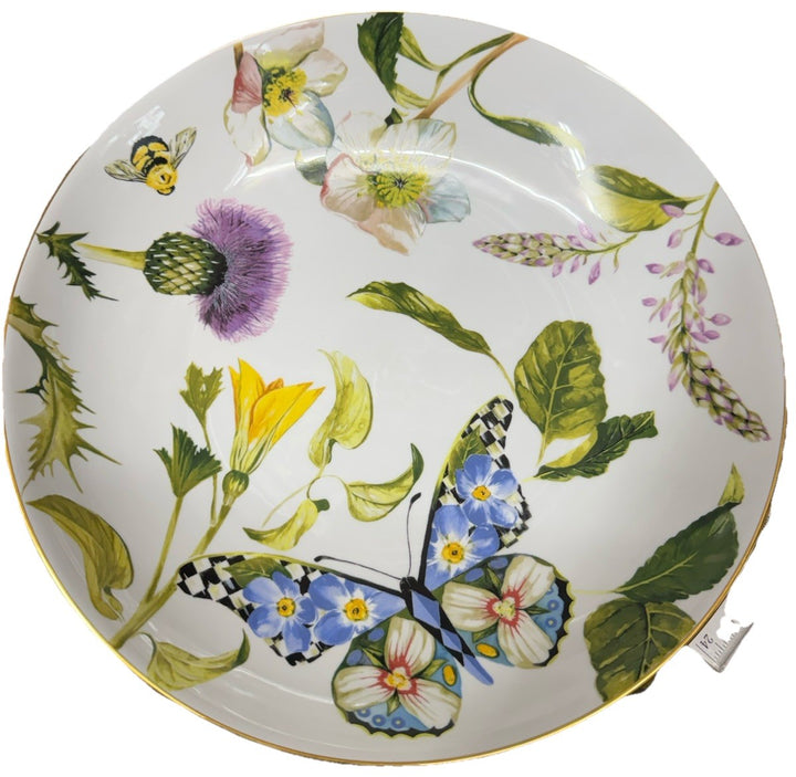 Thistle & Bee by MacKenzie-Childs porcelain Butterfly Serving Bowl 12.75"- New