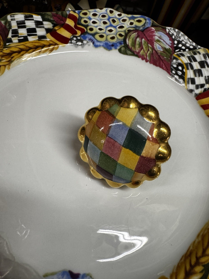 Mackenzie Childs Majolica HARLEQUIN Pottery Round One Knob 2.25 Diameter