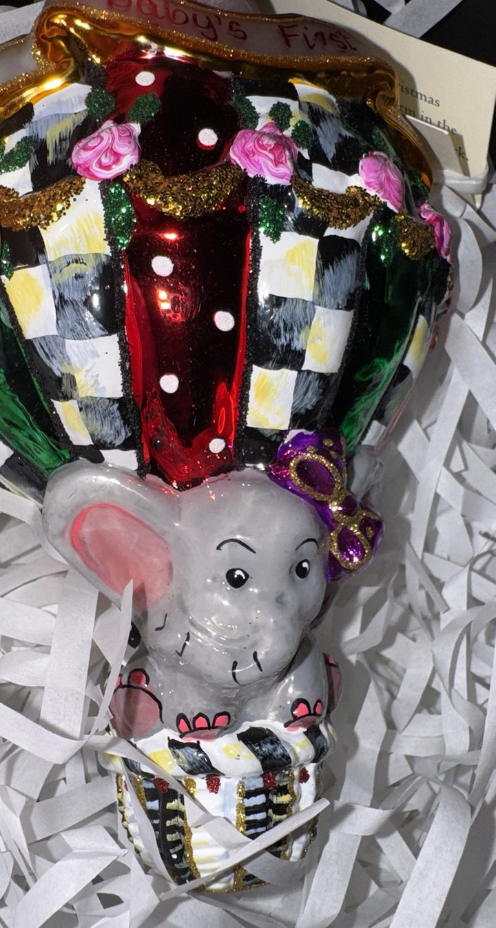 MacKenzie Childs Babies First Balloon Elephant Ornament Retired New In Box