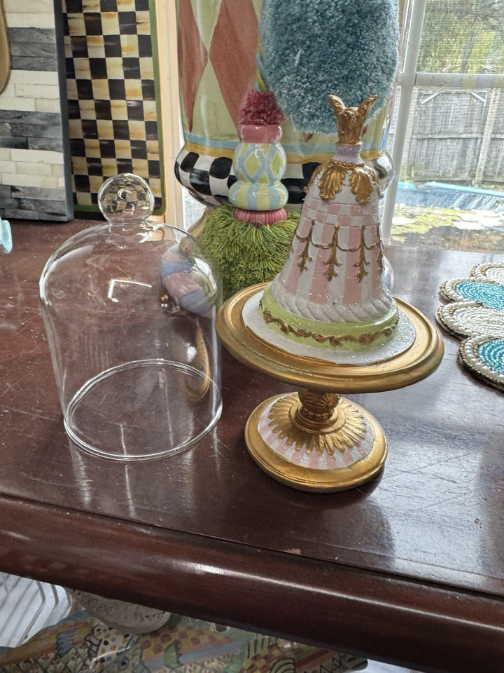 MacKenzie Childs Pastel Confections Petite Cake Cloche Rosy Cake 7.5” Tall