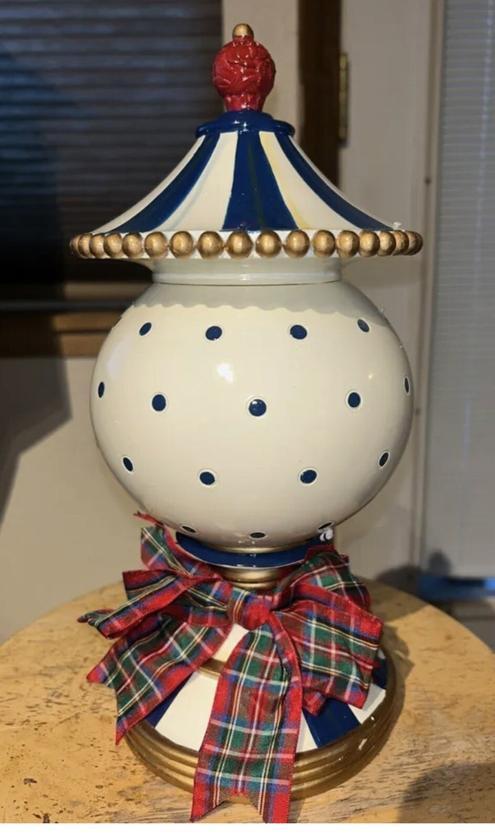 MACKENZIE-CHILDS Royal Check Lidded Urn SMALL-12” Tall New