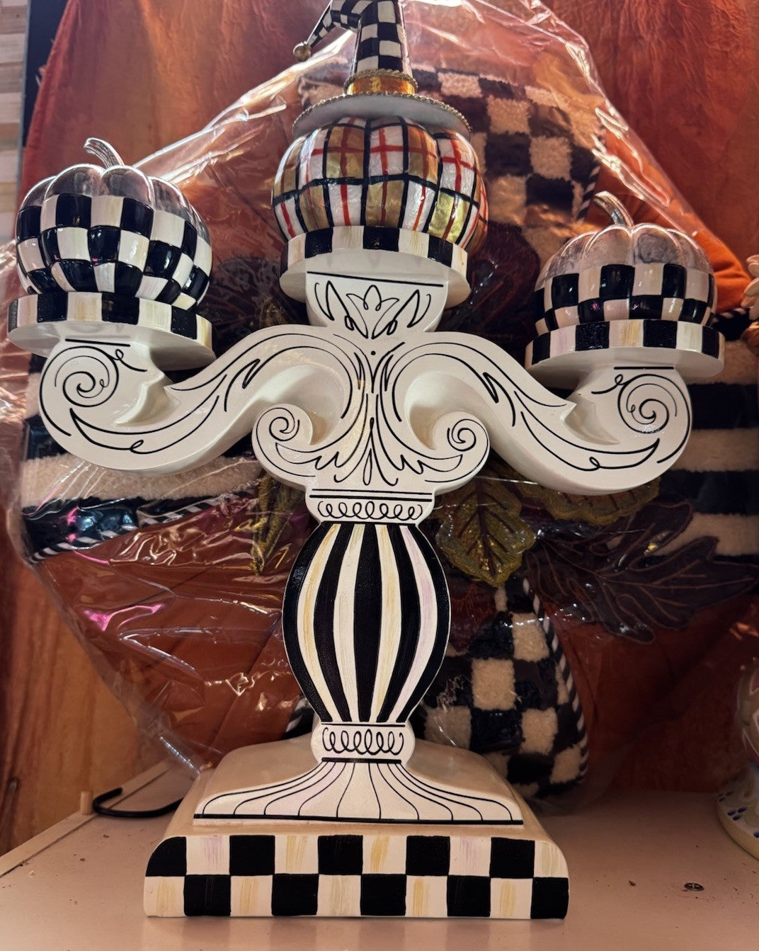 New Mackenzie Childs Doodles 3 Pillar Candelabra Retired