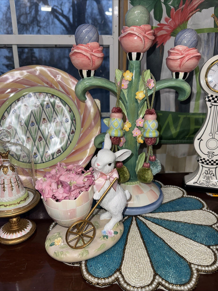 MacKenzie Childs Rosy Meadow Bunny Egg Cart