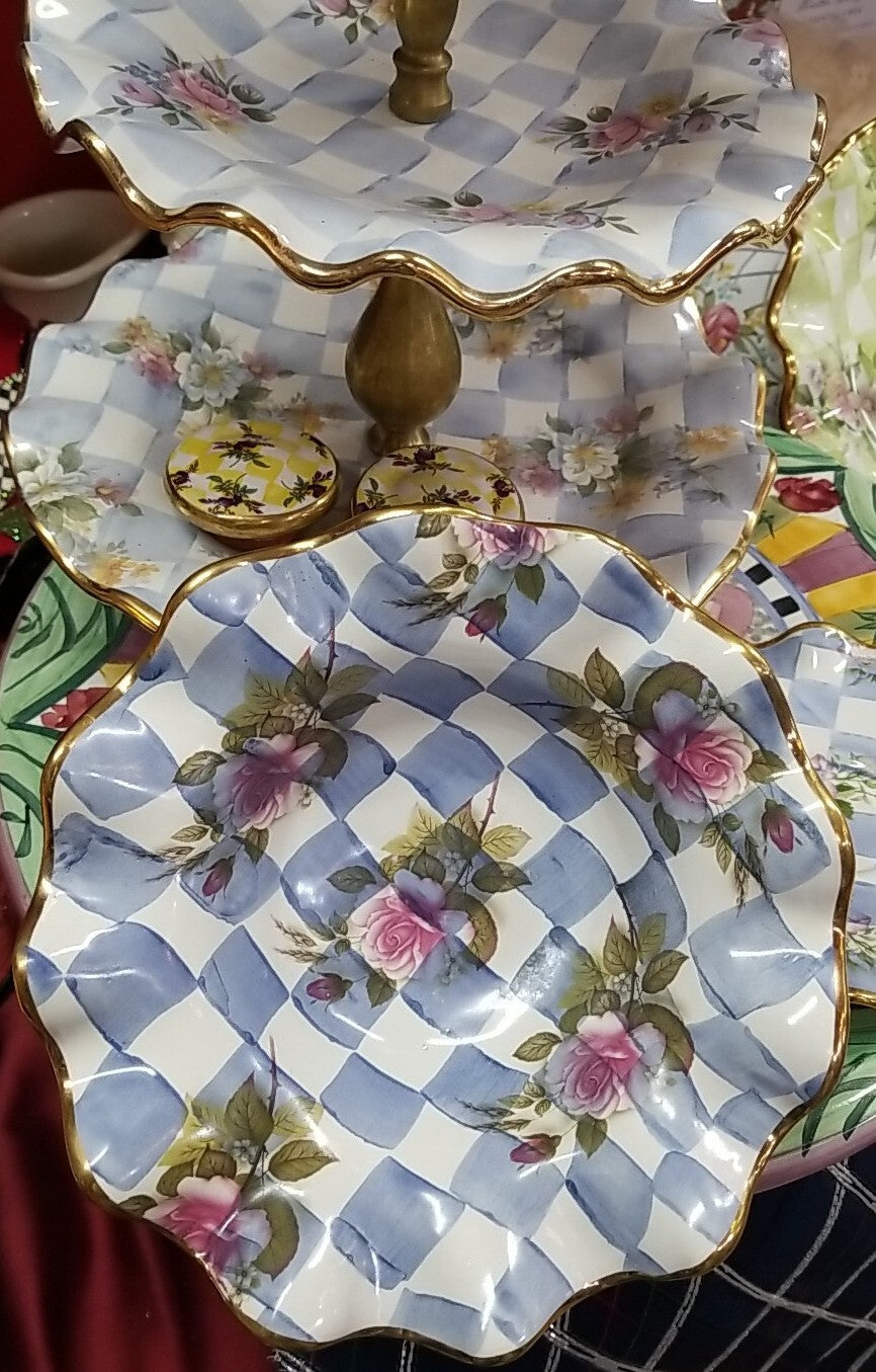 Mackenzie Childs Blue Honeymoon  Fluted  Breakfast bowl 8.5” Ceramic