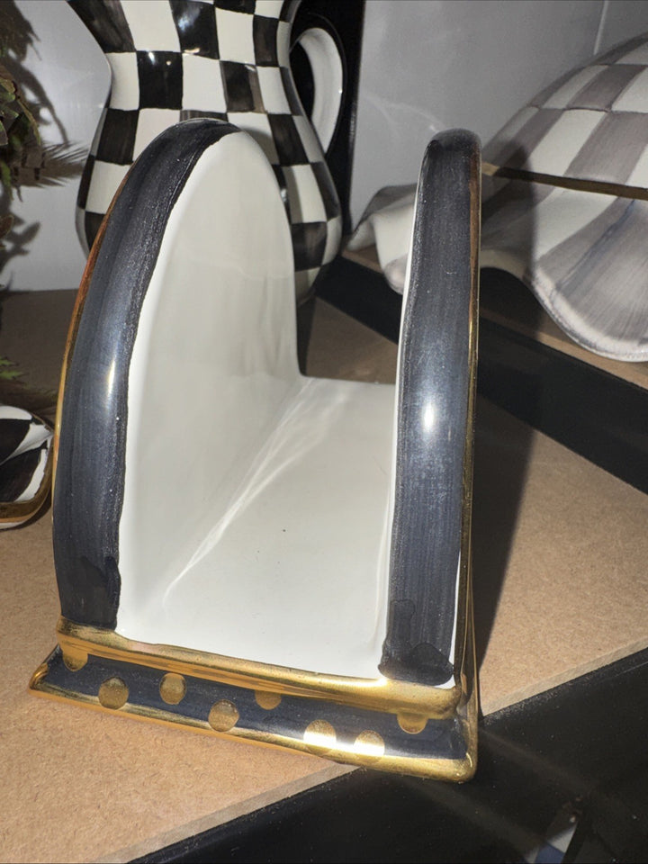 Mackenzie Childs Ceramic Courtly Check Napkin Holder Made In Aurora