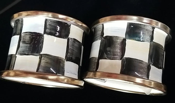 Mackenzie Childs Enamel Napkin Rings Set 2-new Courtly Check