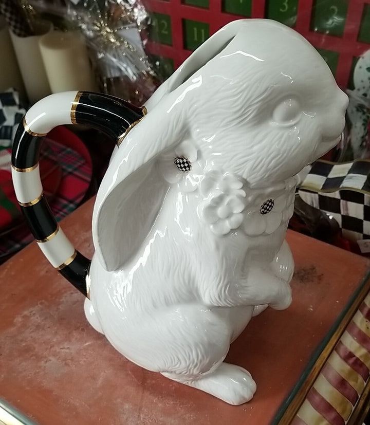 Mackenzie Childs  White Rabbit Ceramic Pitcher Courtly Check - Sold Out