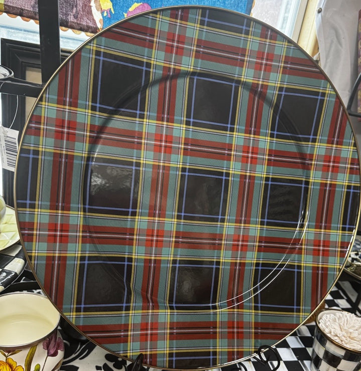Mackenzie Childs  Tartan Mocha Black Serving Platter  16” - New