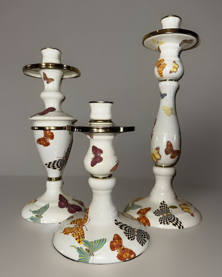 Mackenzie Childs Butterfly Garden  Medium Enameled Candlestick 11” Retired